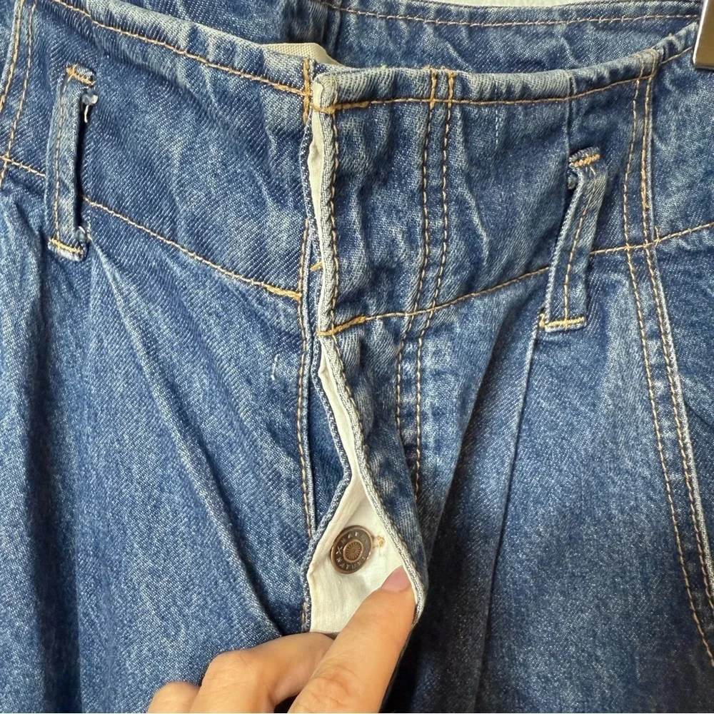 Happy x Nature Patchwork Plaid Pocket Wide Leg Jeans Boho Cottagecore Sz 4